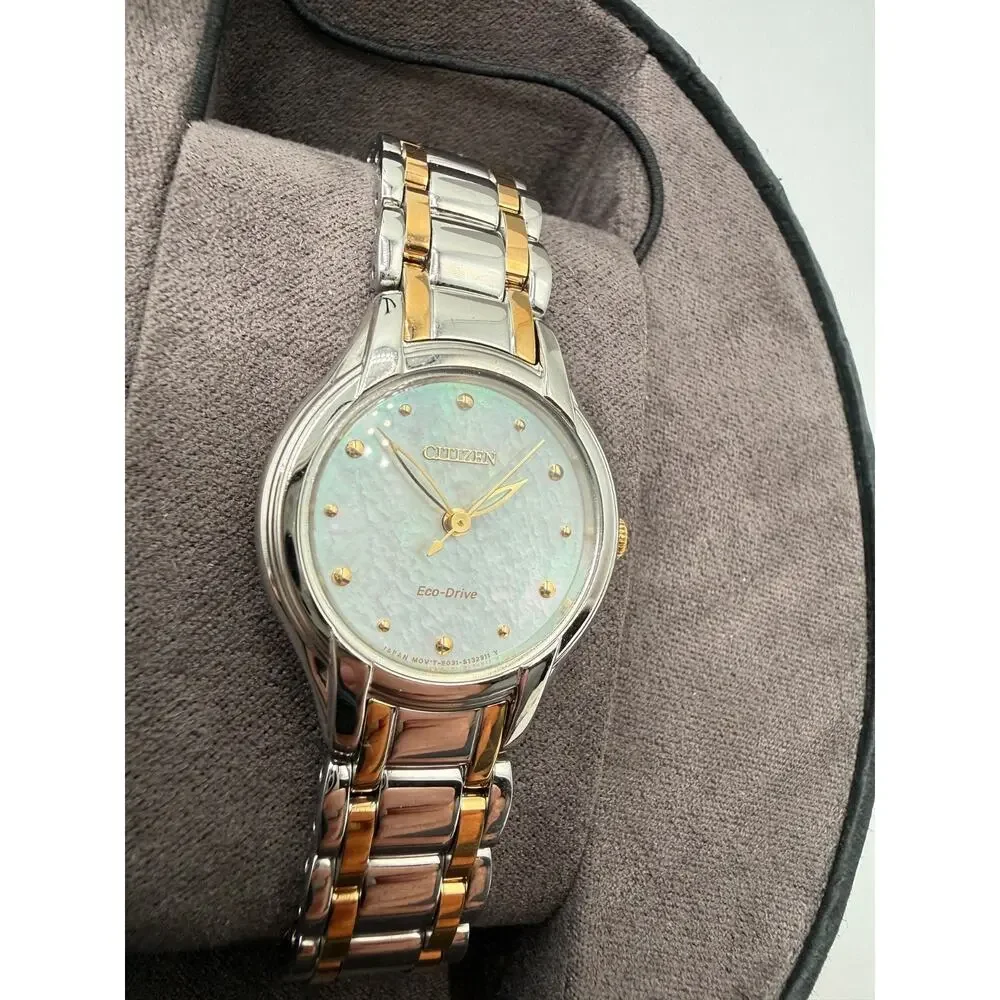 Citizen Eco-Drive EM0284-51N Women's MOP Diamond Two Tone Watch NOS Box